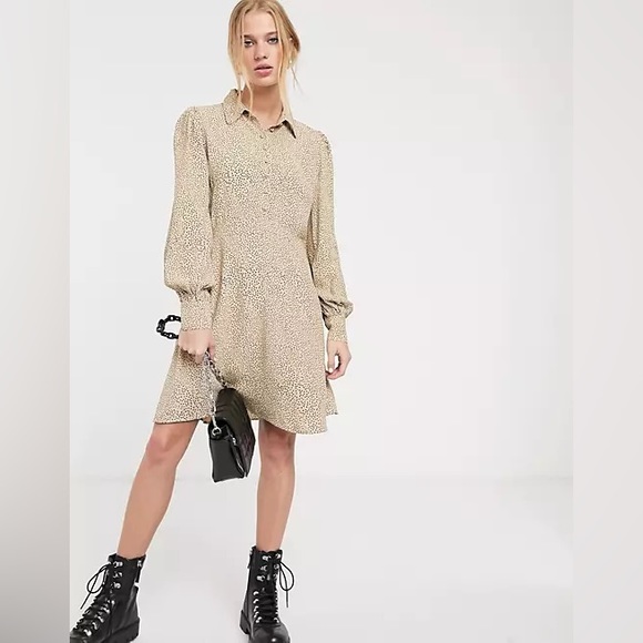 & Other Stories Dot Print Shirt Dress in Beige - Picture 2 of 9